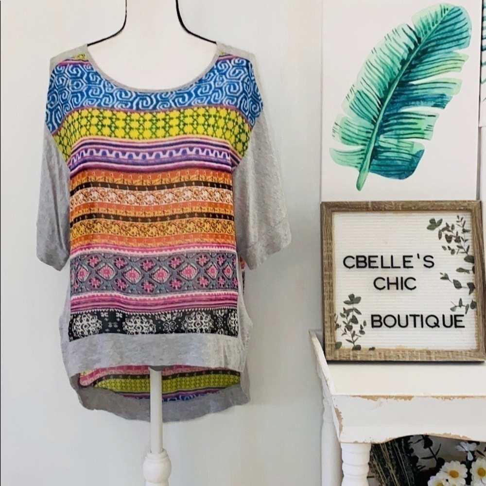 Sloane Rouge Multi Stripe Dolman Casual Hi-Lo Top